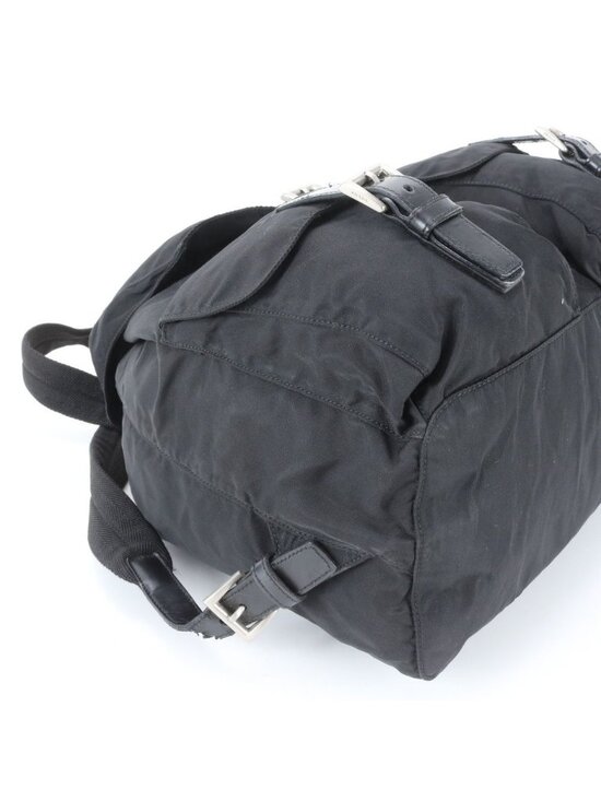 Prada Tessuto Nylon Triangle Logo Leather Backpack Black main image 5